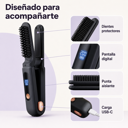 Cepillo Alisador Inalámbrico Portátil con 3 Temperaturas