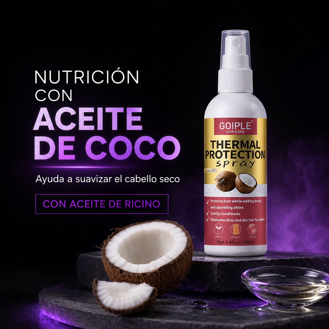Spray Protector Térmico de Coco para el Cabello | Protección hasta 450 °F