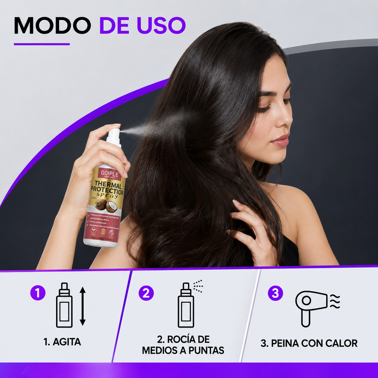Spray Protector Térmico de Coco para el Cabello | Protección hasta 450 °F