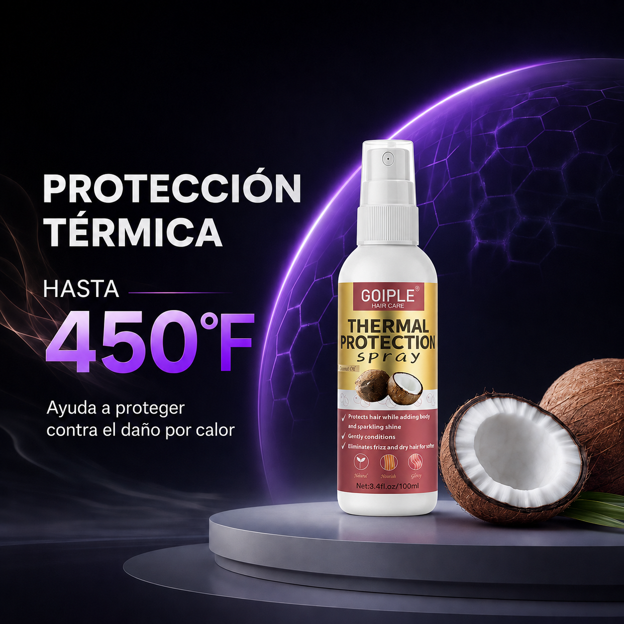 Spray Protector Térmico de Coco para el Cabello | Protección hasta 450 °F